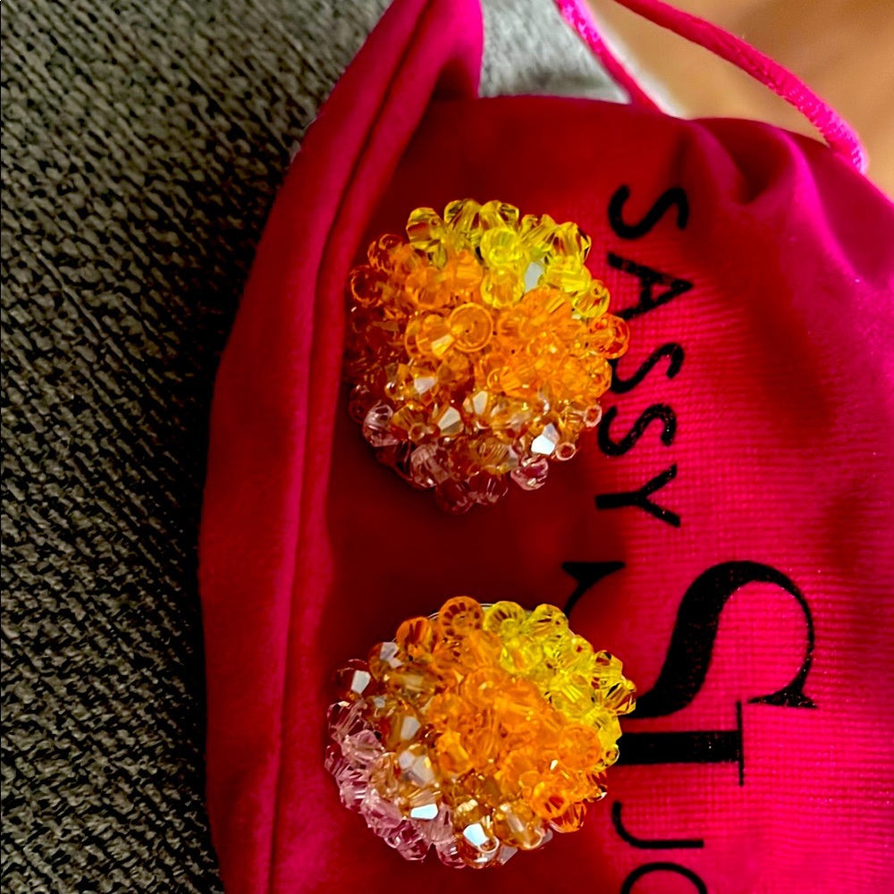 Sassy Jones Malia Glass stud  Beaded Earrings - Orange and Yellow
